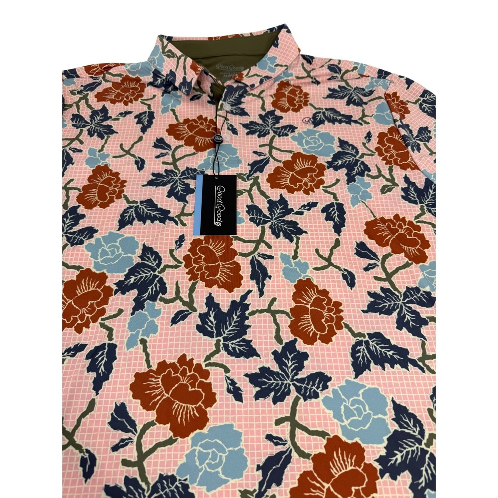 Good Good Golf Pink Canyon Polo Shirt Mens Size XL Blue Pink Floral NWT - Picture 6 of 7